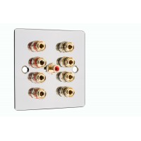 Chrome Polished Flat Plate 4.1 1 Gang Speaker Wall Plate 8 Terminals + RCA Phono Socket - No Soldering Required