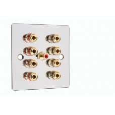 Chrome Polished Flat Plate 4.1 1 Gang Speaker Wall Plate 8 Terminals + RCA Phono Socket - No Soldering Required