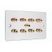 Chrome Polished Flat Plate 4.1 2 Gang Speaker Wall Plate 8 Terminals + RCA Phono Socket - No Soldering Required