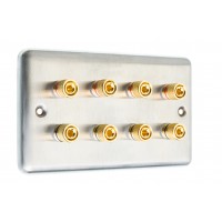 Stainless Steel Brushed Raised plate 4.0 - 8 Binding Post Speaker Wall Plate - 8 Terminals - Rear Solder tab Connections