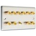 Stainless Steel Brushed Raised Plate 5.1  Speaker Wall Plate - 10 Terminals + RCA - Rear Solder tab Connections