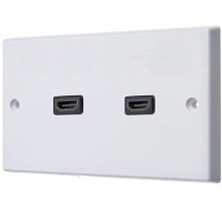 HDMI x 2 AV Audio Wall Face Plate - White Female to Female 