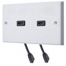 HDMI x 2 FLEXIBLE FLYLEAD AV Audio Wall Face Plate - White Female to Female 