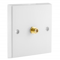 White Satellite F-type Wall Plate 1 x Gold plated post - No Soldering Required