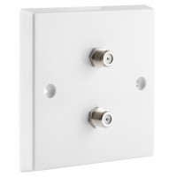 White Satellite F-type Wall Plate 2 x Nickel plated posts - No Soldering Required