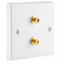 White Satellite F-type Wall Plate 2 x Gold plated posts - No Soldering Required