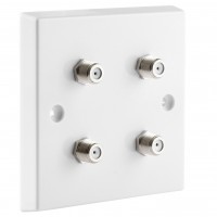 White Satellite F-type Wall Plate 4 x Nickel plated posts - No Soldering Required