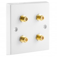 White Satellite F-type Wall Plate 4 x Gold plated posts - No Soldering Required