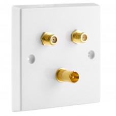 White Satellite F-type Wall Plate 2 x Gold plated posts 1 x Coax - No Soldering Required