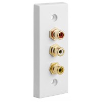 Architrave - square edge - 3 x RCA's - Red, White, Yellow - Phono Audio Wall Plate - White - 3 Terminals - No Soldering Required