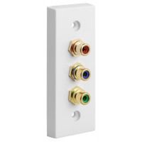 Architrave - square edge - 3 x RCA's - Red, Blue, Green - Phono Audio Wall Plate - White - 3 Terminals - No Soldering Required