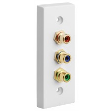 Architrave - square edge - 3 x RCA's - Red, Blue, Green - Phono Audio Wall Plate - White - 3 Terminals - No Soldering Required