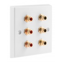 Stainless Steel Brushed Raised Plate - 6 x RCA's Phono Audio Wall Plate - 6 Terminal's - No Soldering Required