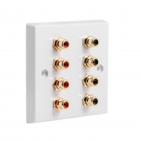 White 8 x RCA Phono Audio Surround Sound Wall Face Plate - Rear Solder tab Connections