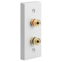 Architrave White square edge 2 Binding Post Speaker Wall Plate - 2 Terminals - No Soldering Required
