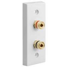 Architrave White square edge 2 Binding Post Speaker Wall Plate - 2 Terminals - No Soldering Required