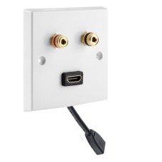 2 post Surround Sound Speaker Wall Plate with Gold Binding Posts + 1 x HDMI FLEXIBLE FLYLEAD. NO SOLDERING REQUIRED