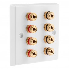 White  4.0 Speaker Wall Plate 8 Terminals - One Gang - No Soldering Required