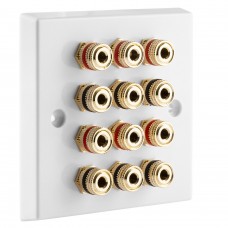 White  6.0 Speaker Wall Plate 12 Terminals - One Gang - No Soldering Required