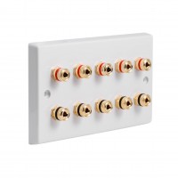 White Plastic 5.0 Speaker Panel Wall Plate 10 Terminals - Two Gang - No Soldering Required
