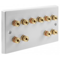 White Plastic 5.0 Speaker Wall Plate 10 Terminals - Two Gang - No Soldering Required