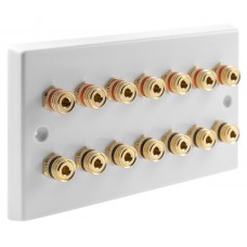 White 7.0 Speaker Panel Wall Plate 14 Terminals - Two Gang - No Soldering Required