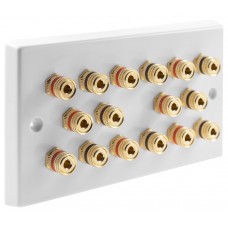 White 8.0 Speaker Wall Plate 16 Terminals - Two Gang - No Soldering Required