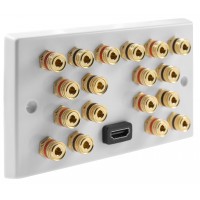 9.0 Surround Sound Speaker Wall Plate with Gold Binding Posts + 1 x HDMI. NO SOLDERING REQUIRED