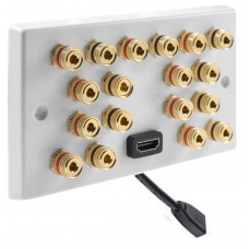 9.0 Surround Sound Speaker Wall Plate with Gold Binding Posts + 1 x HDMI FLEXIBLE FLYLEAD. NO SOLDERING REQUIRED