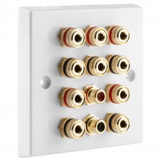 White Plastic 5.2 Speaker Wall Plate 10 Terminals + 2 x RCA Phono Sockets - One Gang - No Soldering Required