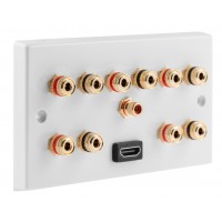 5.1 Surround Sound Speaker Wall Plate with Gold Binding Posts + 1 x RCA Socket + 1 x HDMI. NO SOLDERING REQUIRED