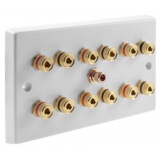 White  6.1 Speaker Wall Plate 12 Terminals + RCA Phono Socket - Two Gang - No Soldering Required