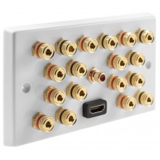 9.1 Surround Sound Speaker Wall Plate with Gold Binding Posts + 1 x RCA Socket + 1 x HDMI. NO SOLDERING REQUIRED