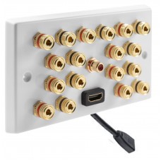9.1 Surround Sound Speaker Wall Plate with Gold Binding Posts + 1 x RCA Socket + 1 x HDMI FLEXIBLE FLYLEAD. NO SOLDERING REQUIRED