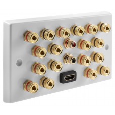 9.2 Surround Sound Speaker Wall Plate with Gold Binding Posts + 2 x RCA Sockets + 1 x HDMI. NO SOLDERING REQUIRED