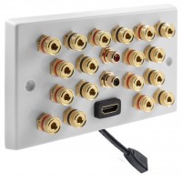 9.2 Surround Sound Speaker Wall Plate with Gold Binding Posts + 2 x RCA Sockets + 1 x HDMI FLEXIBLE FLYLEAD. NO SOLDERING REQUIRED