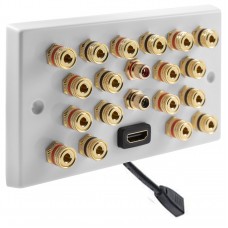 9.2 Surround Sound Speaker Wall Plate with Gold Binding Posts + 2 x RCA Sockets + 1 x HDMI FLEXIBLE FLYLEAD. NO SOLDERING REQUIRED