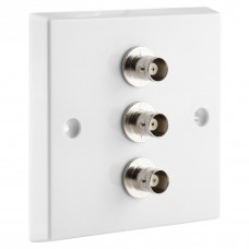 White BNC Wall Plate 3 Nickel plated on brass Terminals - Solder tabs rear