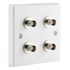 White BNC Wall Plate 4 Nickel plated on brass Terminals - Solder tabs rear