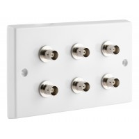 White BNC Wall Plate 6 Nickel plated on brass Terminal - No Soldering Required