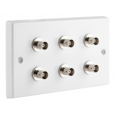 White BNC Wall Plate 6 Nickel plated on brass Terminal - No Soldering Required