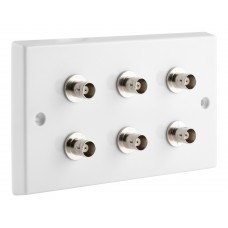 White BNC Wall Plate 6 Nickel plated on brass Terminals - Solder tabs rear