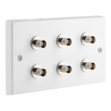 White BNC Wall Plate 6 Nickel plated on brass Terminals - Solder tabs rear