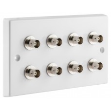 White BNC Wall Plate 8 Nickel plated on brass Terminals - Solder tabs rear