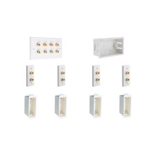 4.0 8 Binding Post Audio AV Speaker Wall Plate and Dry Lining Back Boxes. Architrave. White Square Edge. No Soldering Required