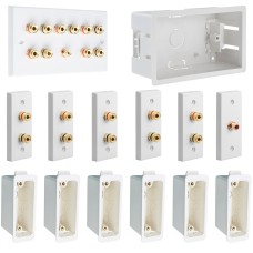 Complete Dolby 5.1 Surround Sound Speaker Architrave Wall Plate Kit including flush dry lining back boxes - No Soldering Required