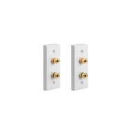 Architrave White square edge 2 Binding Post Speaker Wall Plate x 2 - 2 Terminals - No Soldering Required
