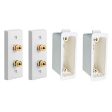 2 Binding Post Audio AV Speaker Wall Plate and Dry Lining Back Box x 2. Architrave. White Square Edge. No Soldering Required