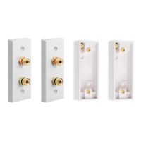 Architrave White square edge 2 Binding Post Speaker Wall Plate x 2 - 2 Terminals + Plastic surface mounted backing boxes - No Soldering Required