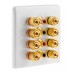 White Slimline 4.4 Speaker Wall Plate - 8 Terminals + 4 x RCA's - Rear Solder tab Connections